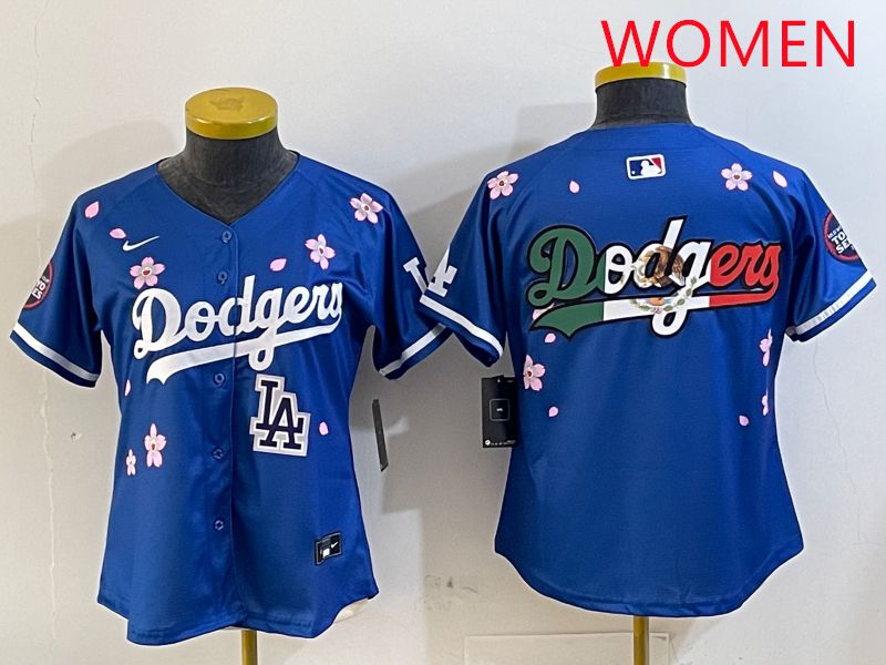 Women Los Angeles Dodgers Blank Blue Sakura Edition 2025 Nike MLB Jersey style 12->women mlb jersey->Women Jersey